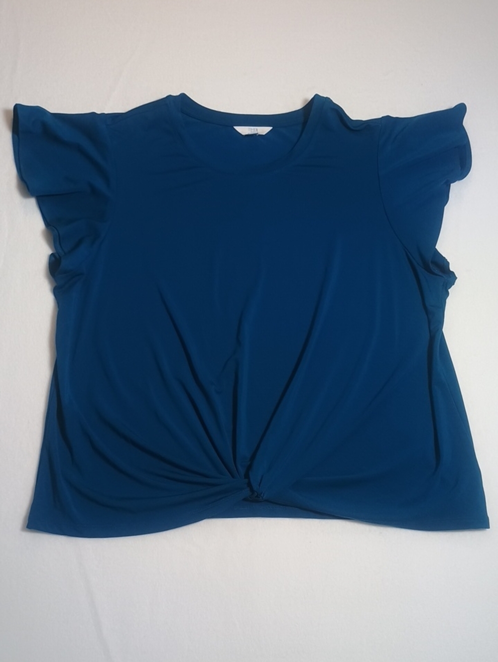 Teal  Faux Tie and Fluttery Sleeve Blouse
